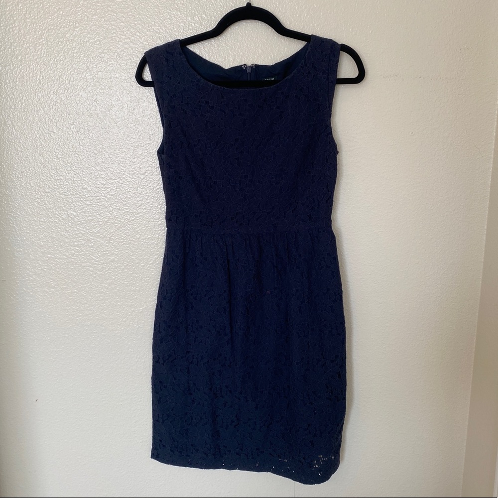 J. Crew Factory 💌Free Shipping Dress with Allover Floral Lace Navy Blue Size 2